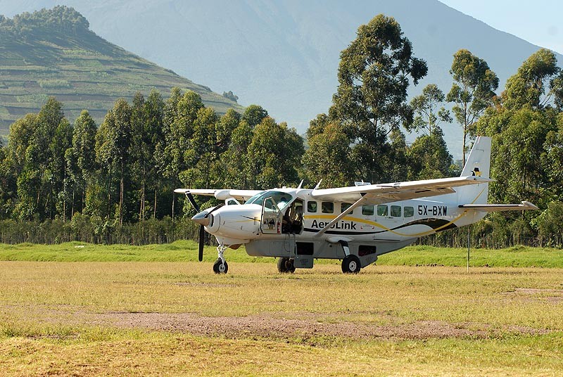 One of Aerolink's planes landing at Kisoro airstrip in western Uganda