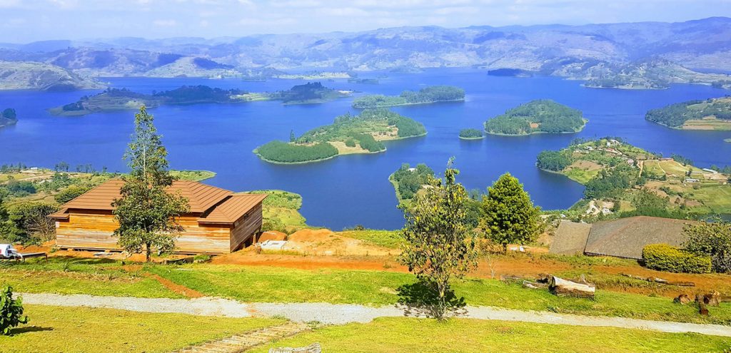 A hilltop view of the beautiful Lake Bunyonyi. Credit: Explore Uganda with Dan