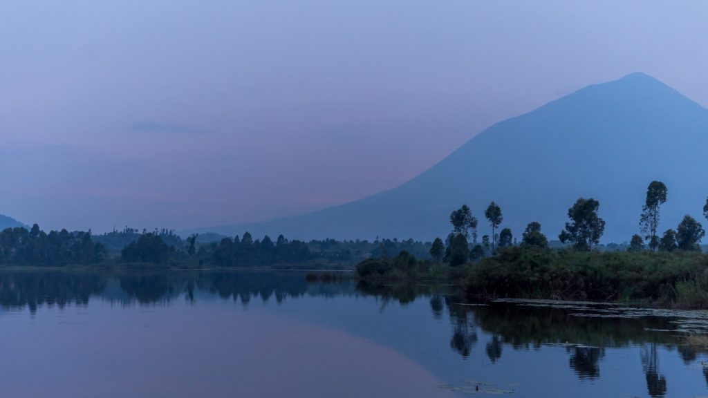 A view Mount Muhavura from Lake Chahafi. Credit: Lake Chahafi Resort